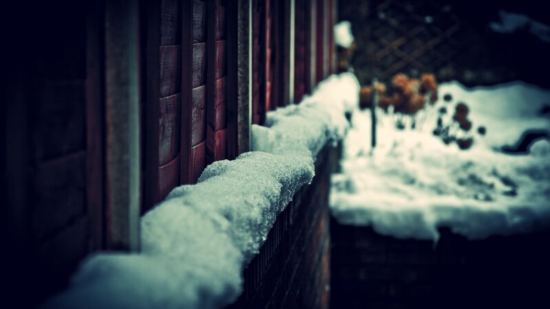 Snow-covered Fence — White, Cold, Winter, Photograph, Wooden Wall