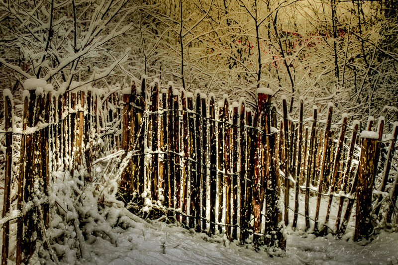 Snow-covered Fence — White, Serene, Winter