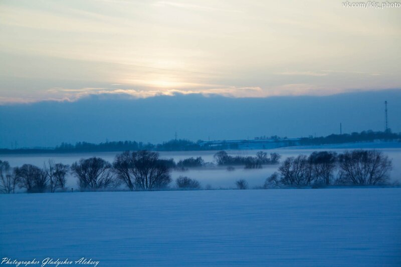Snow-covered Field at Dawn — Blue