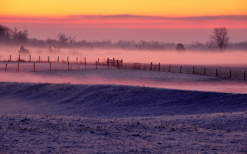 Snow-covered Field at Dawn — Purple, Serene