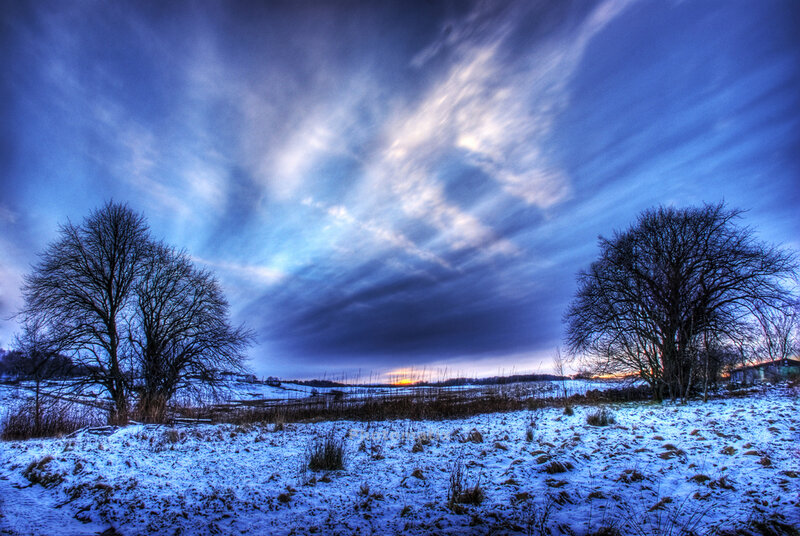 Snow-covered Field at Dusk — Blue, Dramatic, Winter