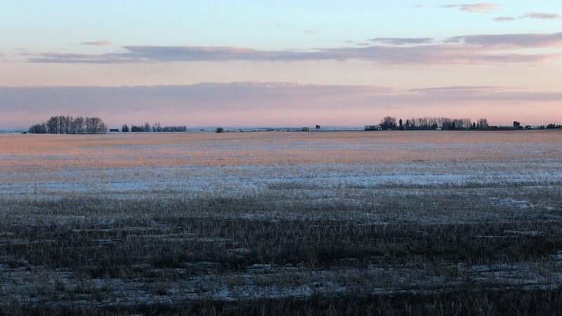 Snow-covered Field at Dusk — Blue, Serene, Sunset