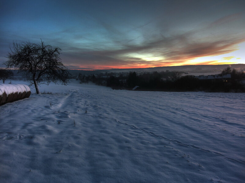 Snow-covered Field at Dusk — Blue