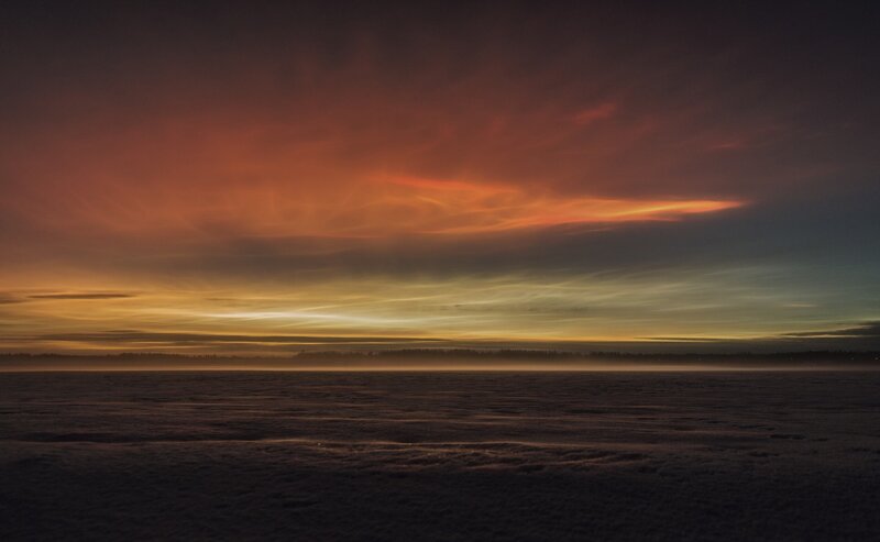 Snow-covered Field at Dusk — Orange