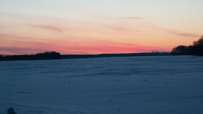 Snow-covered Field at Dusk — Pink