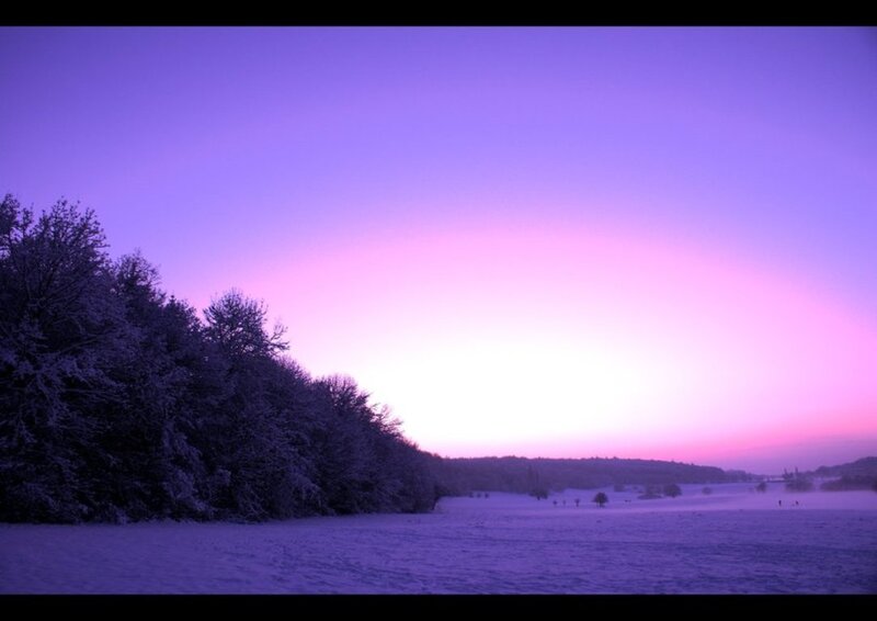 Snow-covered Field at Dusk — Purple, Serene, Winter