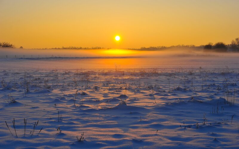 Snow-covered Field at Sunrise — Orange