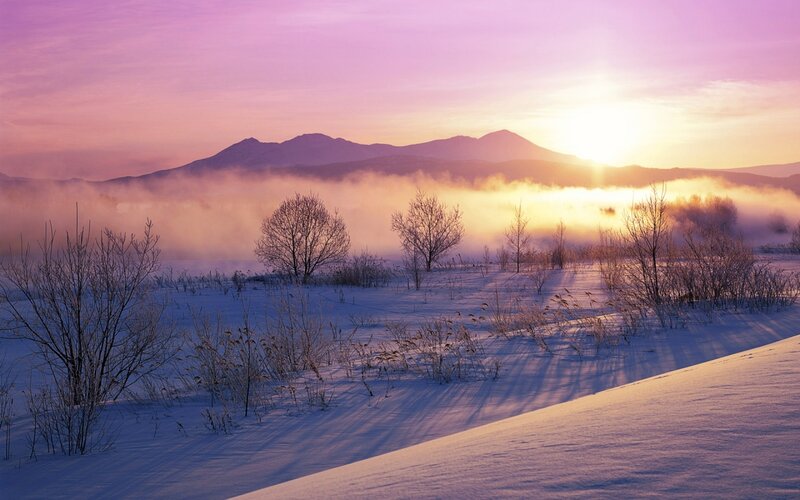 Snow-covered Field at Sunrise — Purple