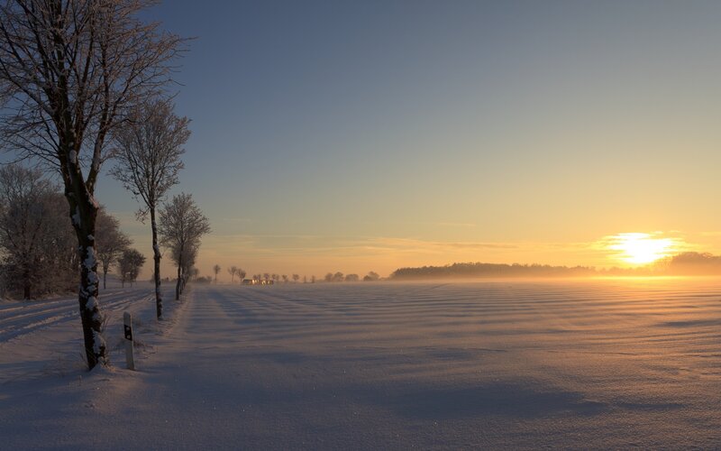 Snow-covered Field at Sunrise — White, Serene