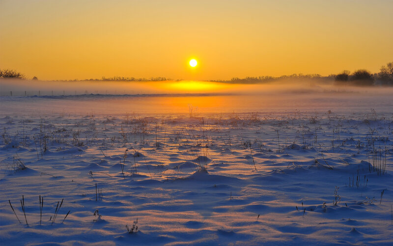 Snow-covered Field at Sunrise — Yellow