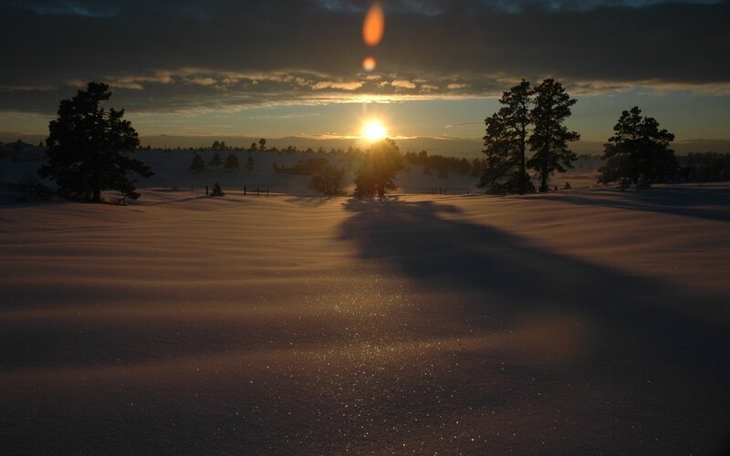 Snow-covered Field at Sunset — Brown