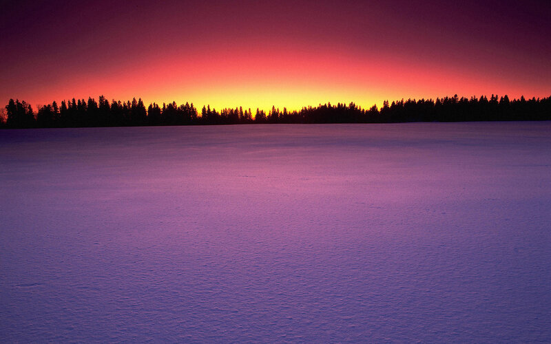 Snow-covered Field at Sunset — Purple