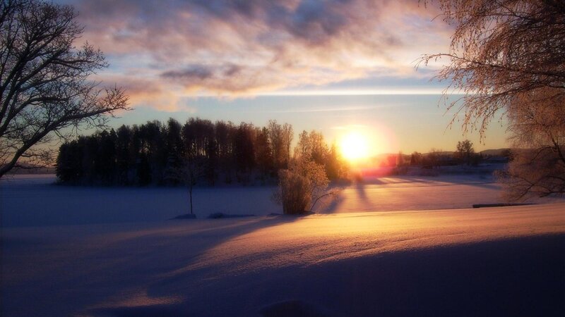 Snow-covered Field at Sunset — White, Serene