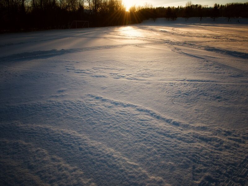 Snow-covered Field — White, Serene, Sunset