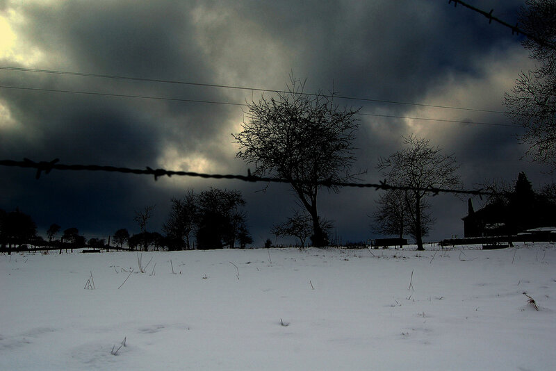 Snow-covered Field with Barbed Wire