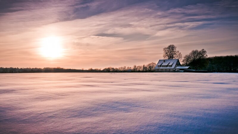 Snow-covered Field with House — Purple