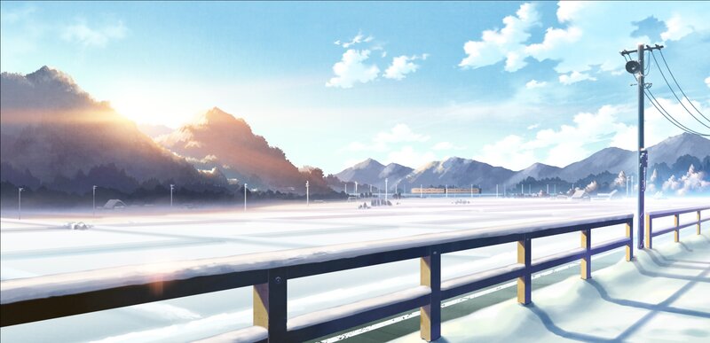 Snow-covered Field with Mountains — Blue, Serene, Morning