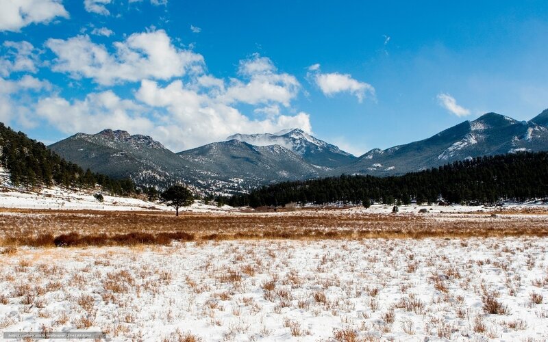 Snow-covered Field with Mountains — Blue, Serene