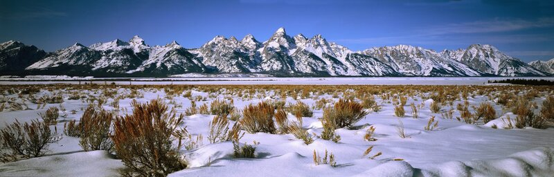 Snow-covered Field with Mountains — Blue, Serene, Winter