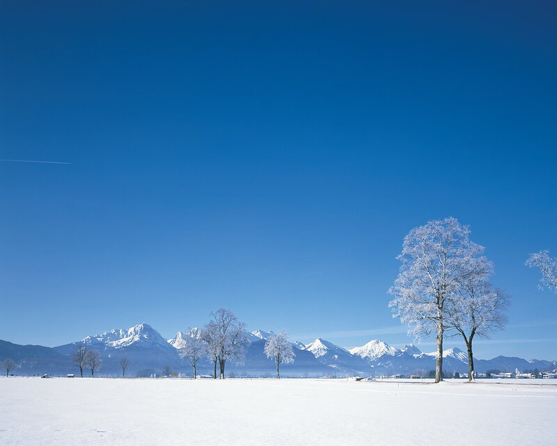 Snow-covered Field with Mountains — Blue