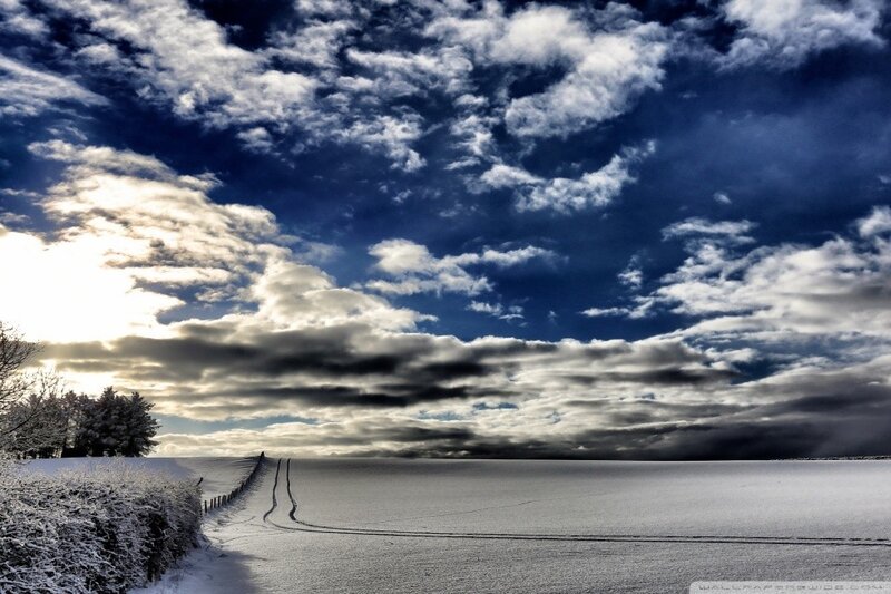 Snow-covered Field with Road — Blue
