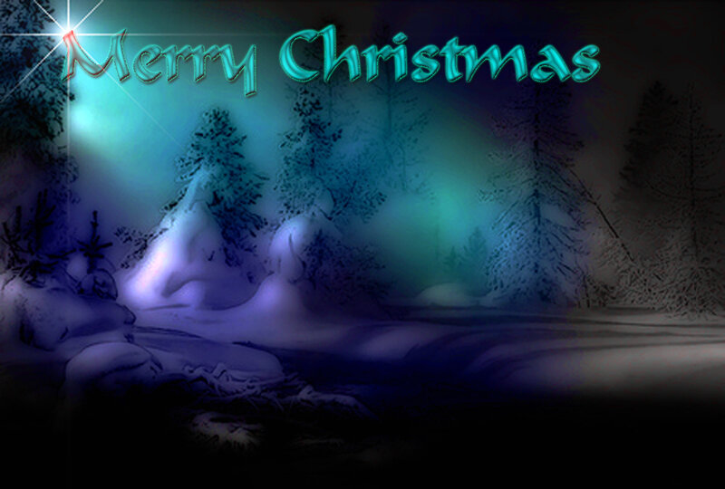 Snow-covered Forest — Blue, Serene, Night, Digital Art, Trees, Snow