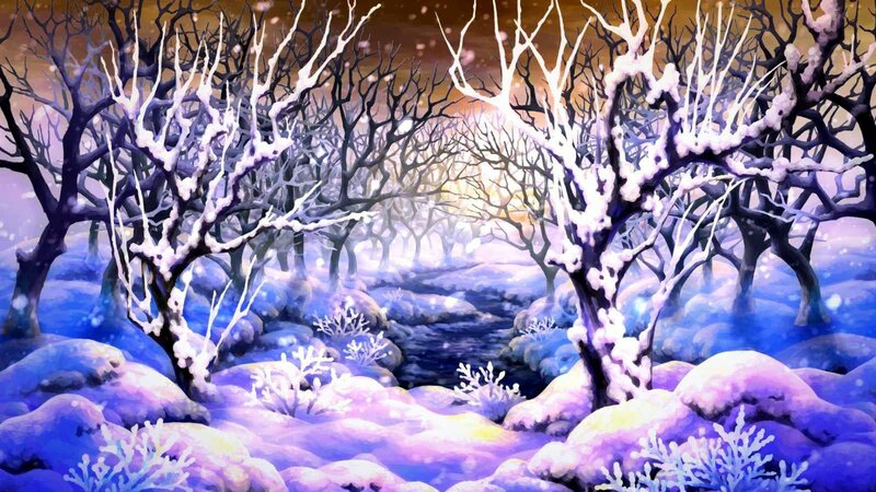 Snow-covered Forest — Blue, Serene, Winter, Digital Art, Trees, River
