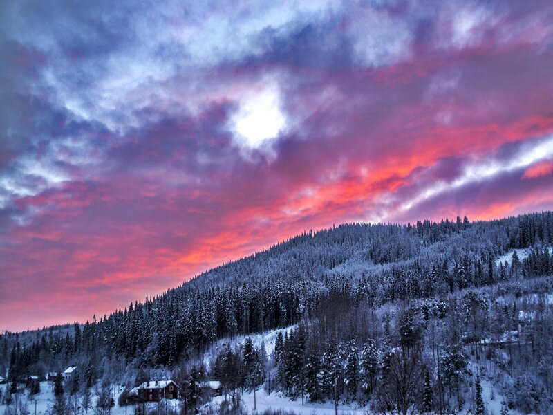 Snow-covered Forest Hill — Red
