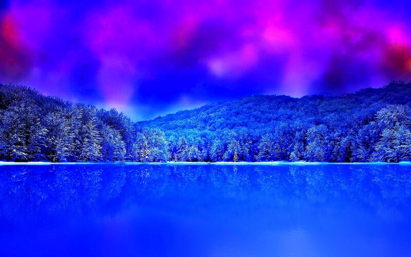Snow-covered Forest Lake — Blue, Dramatic, Night