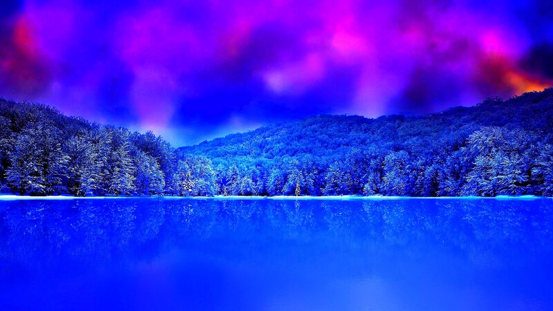 Snow-covered Forest Lake — Blue, Dramatic