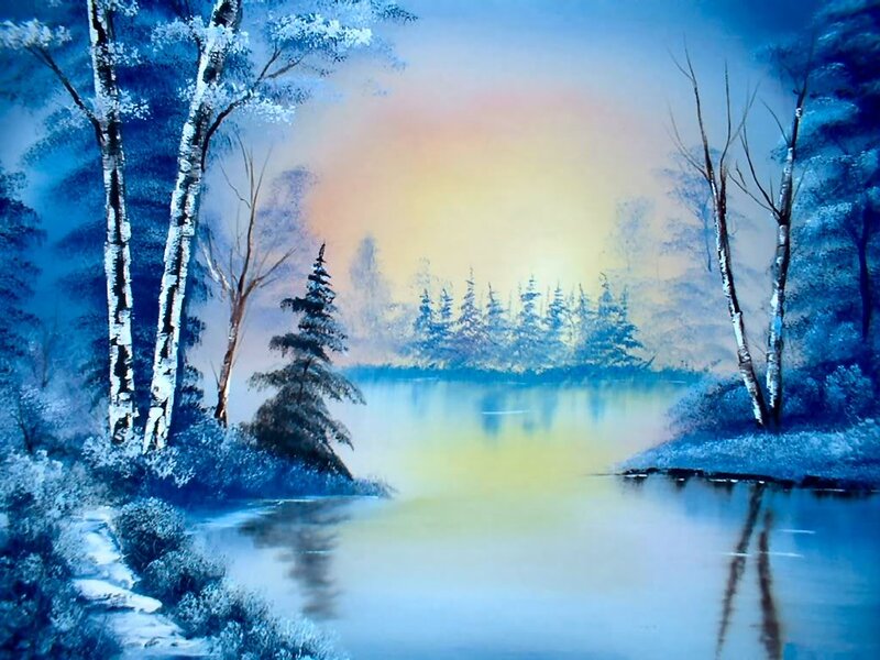 Snow-covered Forest Lake — Blue, Serene, Winter