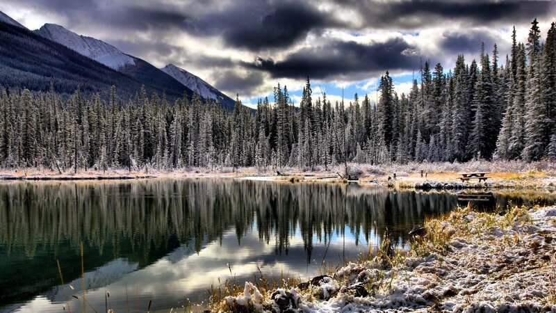Snow-covered Forest Lake — Green, Dramatic
