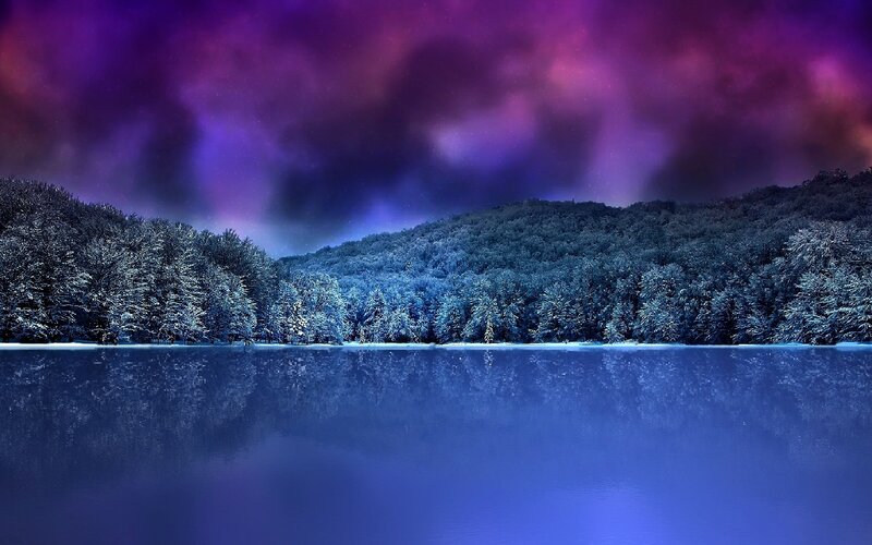 Snow-covered Forest Lake — Purple