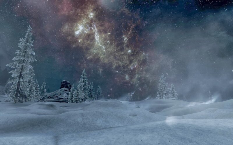 Snow-covered Forest Landscape — White, Serene, Night