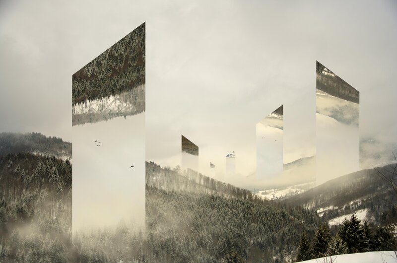Snow-covered Forest Mountains