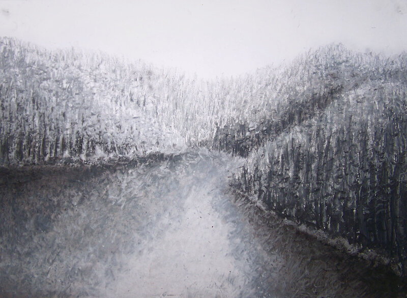 Snow-covered Forest Path — White, Cold, Winter, Painting