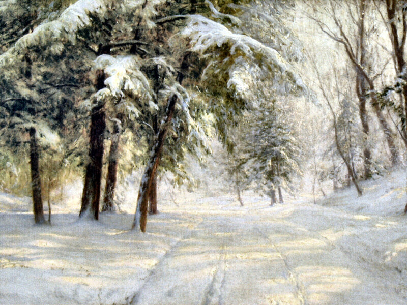 Snow-covered Forest Path — White, Serene, Winter, Painting, Trees
