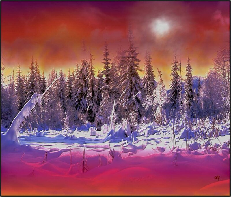 Snow-covered Forest — Red, Dramatic