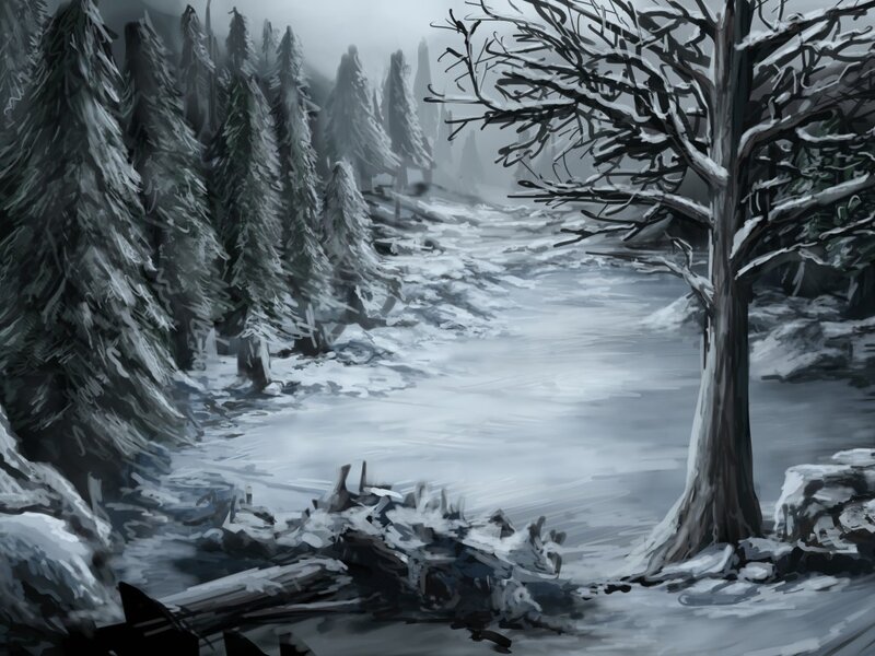 Snow-covered Forest River — Gray, Cold
