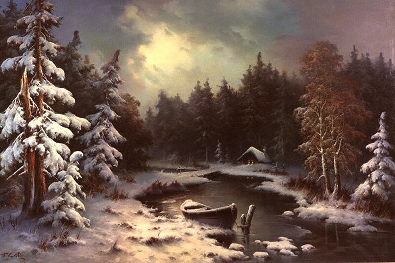 Snow-covered Forest Scene — White