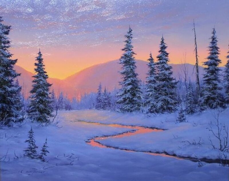 Snow-covered Forest Stream — Purple