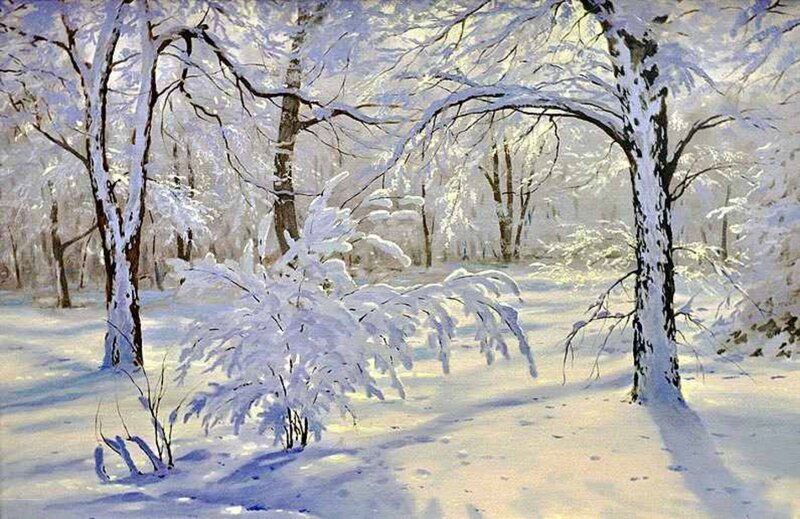 Snow-covered Forest — White, Serene, Winter, Painting