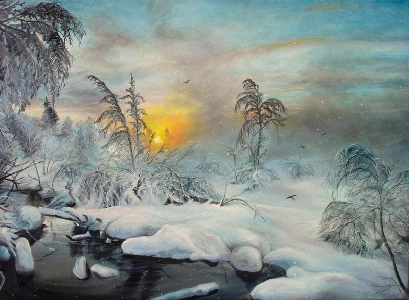 Snow-covered Forest — White, Serene, Winter, Painting, Trees