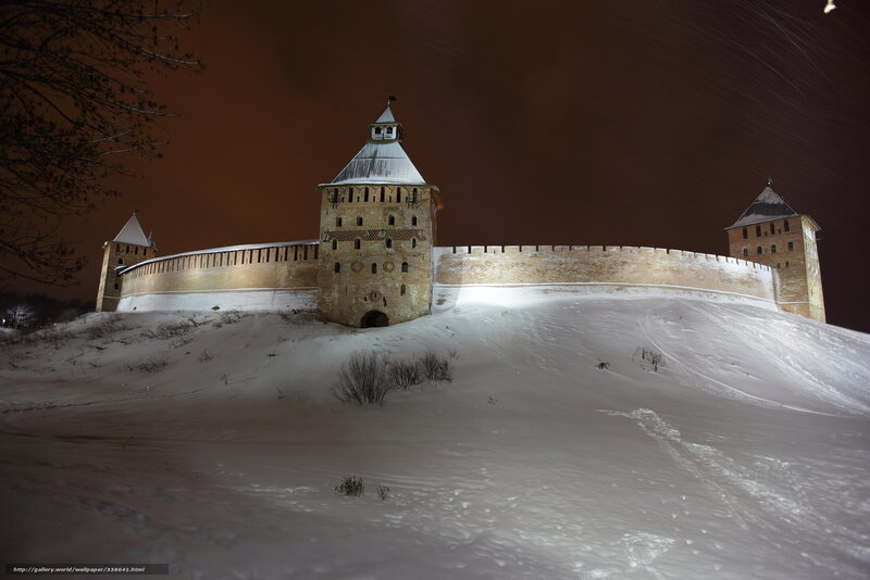 Snow-covered Fortress at Night — White, Dramatic
