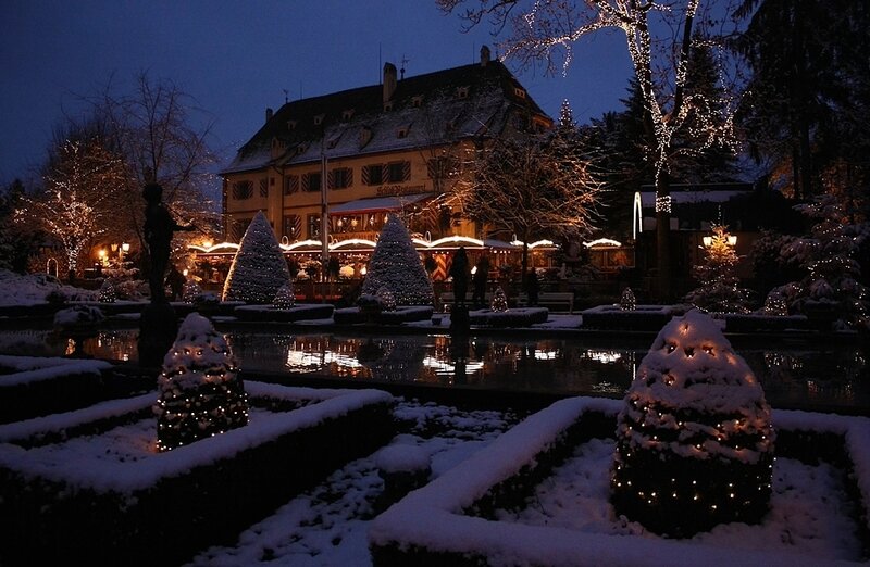 Snow-covered Garden at Night