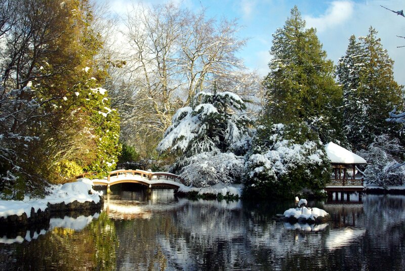 Snow-covered Garden Bridge — Green
