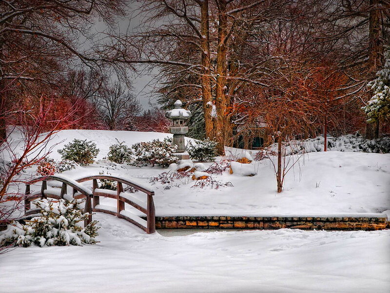 Snow-covered Garden Bridge