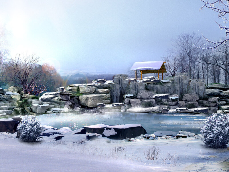 Snow-covered Garden Scene — White, Serene
