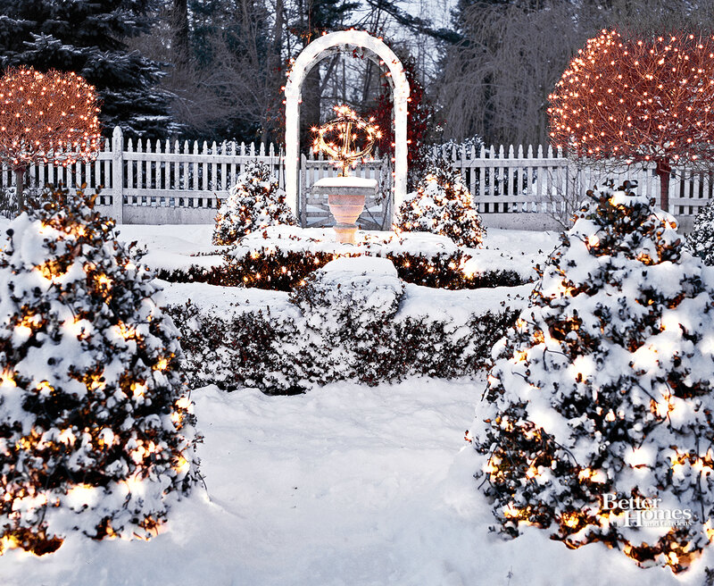 Snow-covered Garden — White, Serene, Winter, Photograph, Fountain