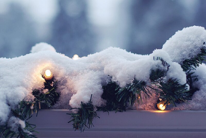 Snow-covered Garland with Lights